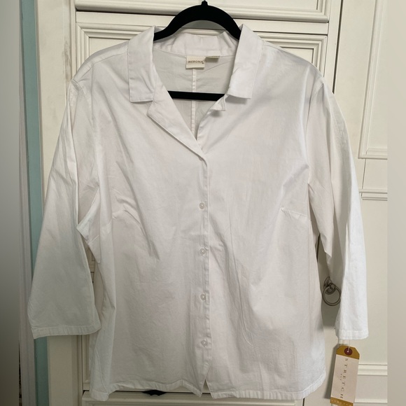 Merona NWT Women’s Blouse V Neck Solid White Button Down 3/4 Sleeve Size 20W - Picture 2 of 7